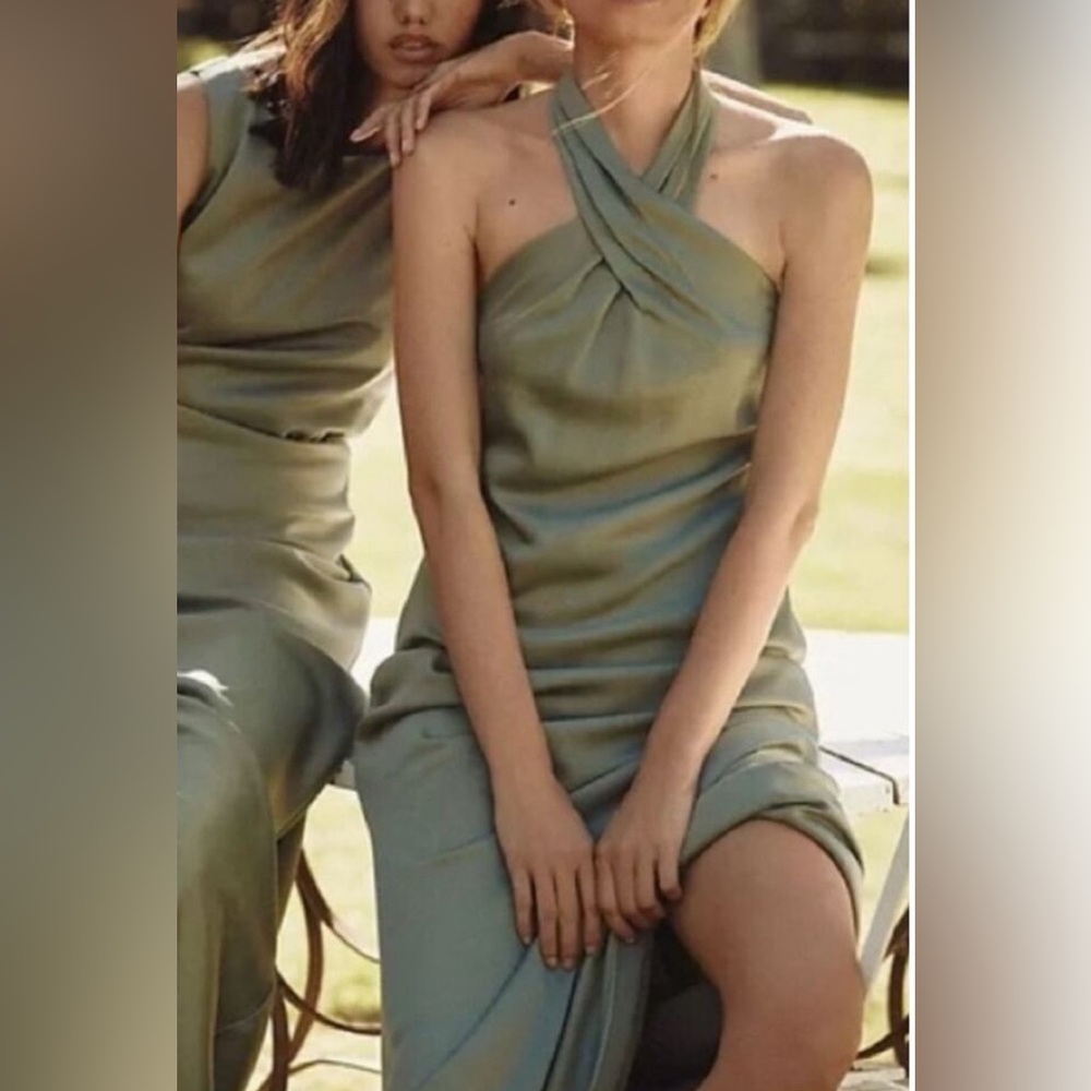 BHLDN Anthropologie Ruby Twist Halter Maxi Dress in Moss Size 6 - Picture 4 of 14
